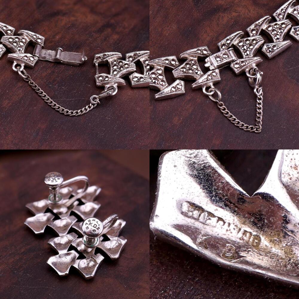 Vintage KD Kilmer & Daniel Art Deco Sterling Marcasite Necklace and Earring Set - Picture 9 of 11